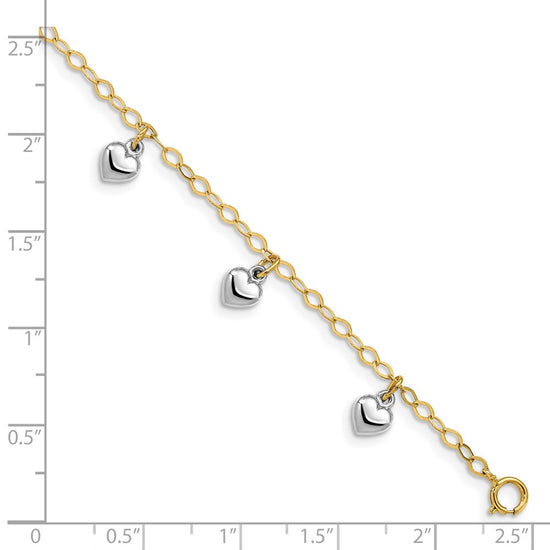 14k Two-tone Polished Dangle Puffed Heart 5.5 inch Baby Bracelet