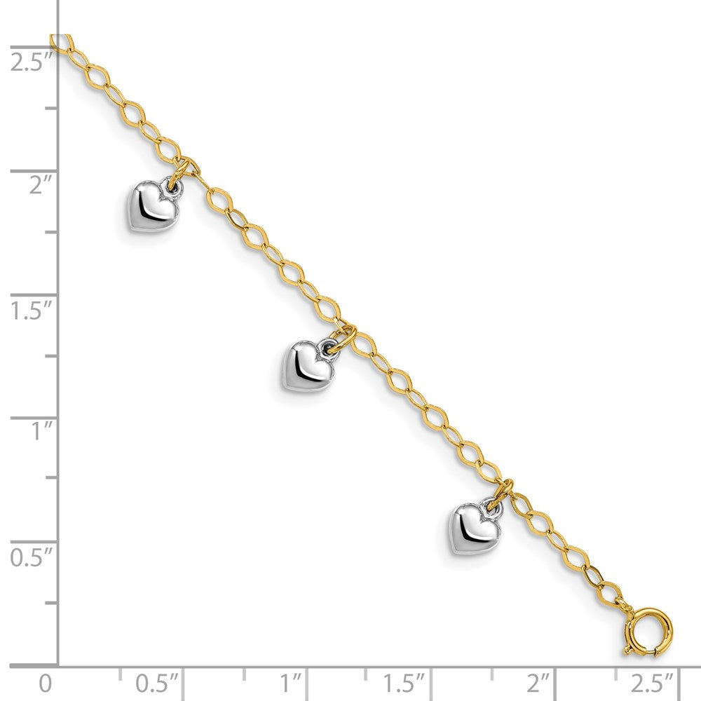14k Two-tone Polished Dangle Puffed Heart 5.5 inch Baby Bracelet