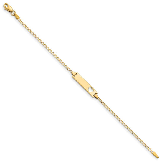 14k Polished Solid Chain/Solid Plate Flat Curb Link Cut-out Heart 20x5mm Plate 5.5 inch Baby/Child ID Bracelet