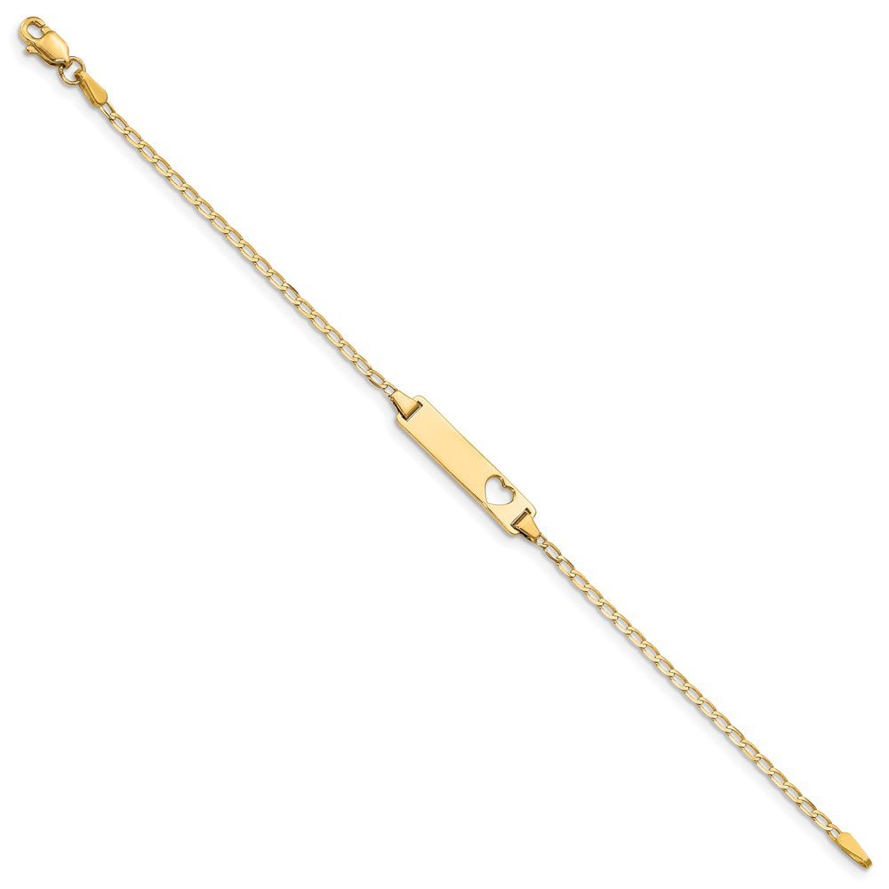 14k Polished Solid Chain/Solid Plate Flat Curb Link Cut-out Heart 20x5mm Plate 5.5 inch Baby/Child ID Bracelet