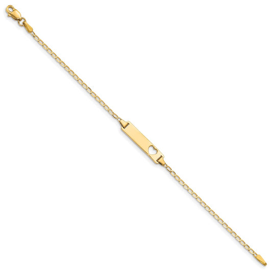 14k Polished Solid Chain/Solid Plate Flat Curb Link Cut-out Heart 20x5mm Plate 5.5 inch Baby/Child ID Bracelet
