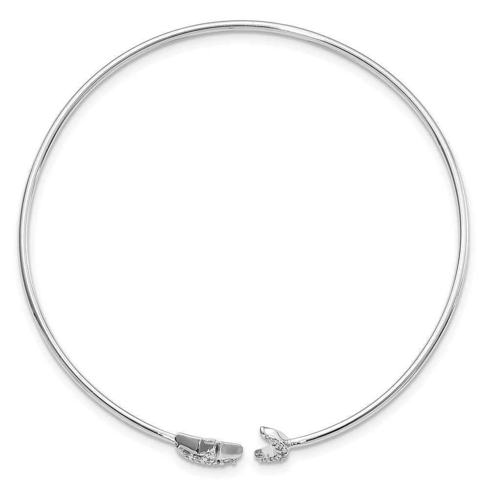 14k White Gold Complete 1/4 carat Diamond Moon and Star Flexible Cuff Bangle Bracelet