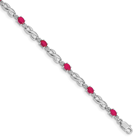 10k White Gold Diamond and Oval Composite Ruby Infinity Link 7 inch Bracelet