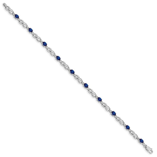 10k White Gold Diamond and Oval Sapphire Infinity Link 7 inch Bracelet