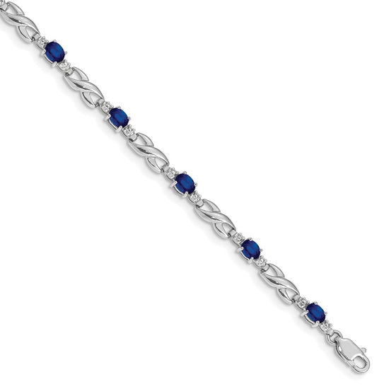 10k White Gold Diamond and Oval Sapphire Infinity Link 7 inch Bracelet