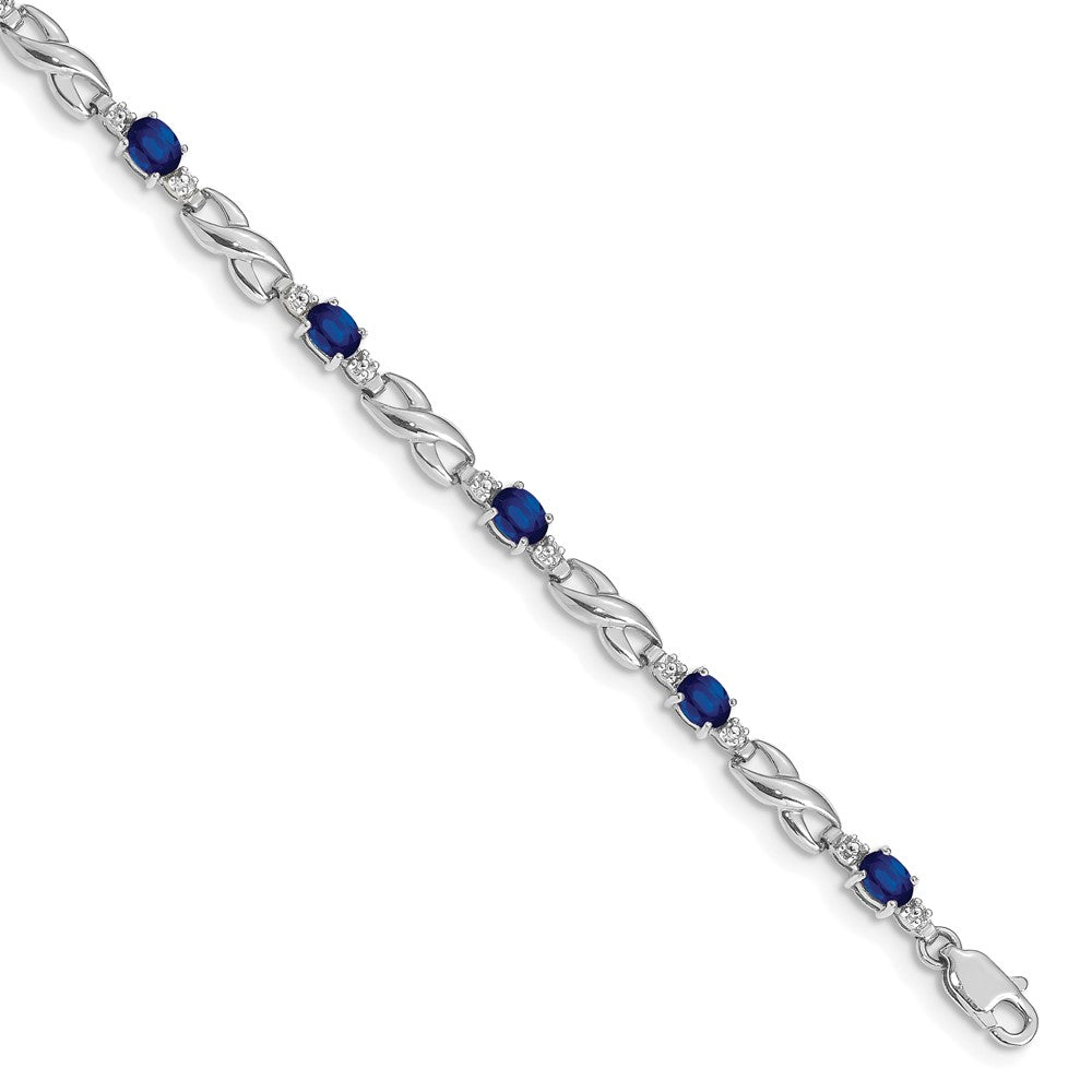 10k White Gold Diamond and Oval Sapphire Infinity Link 7 inch Bracelet