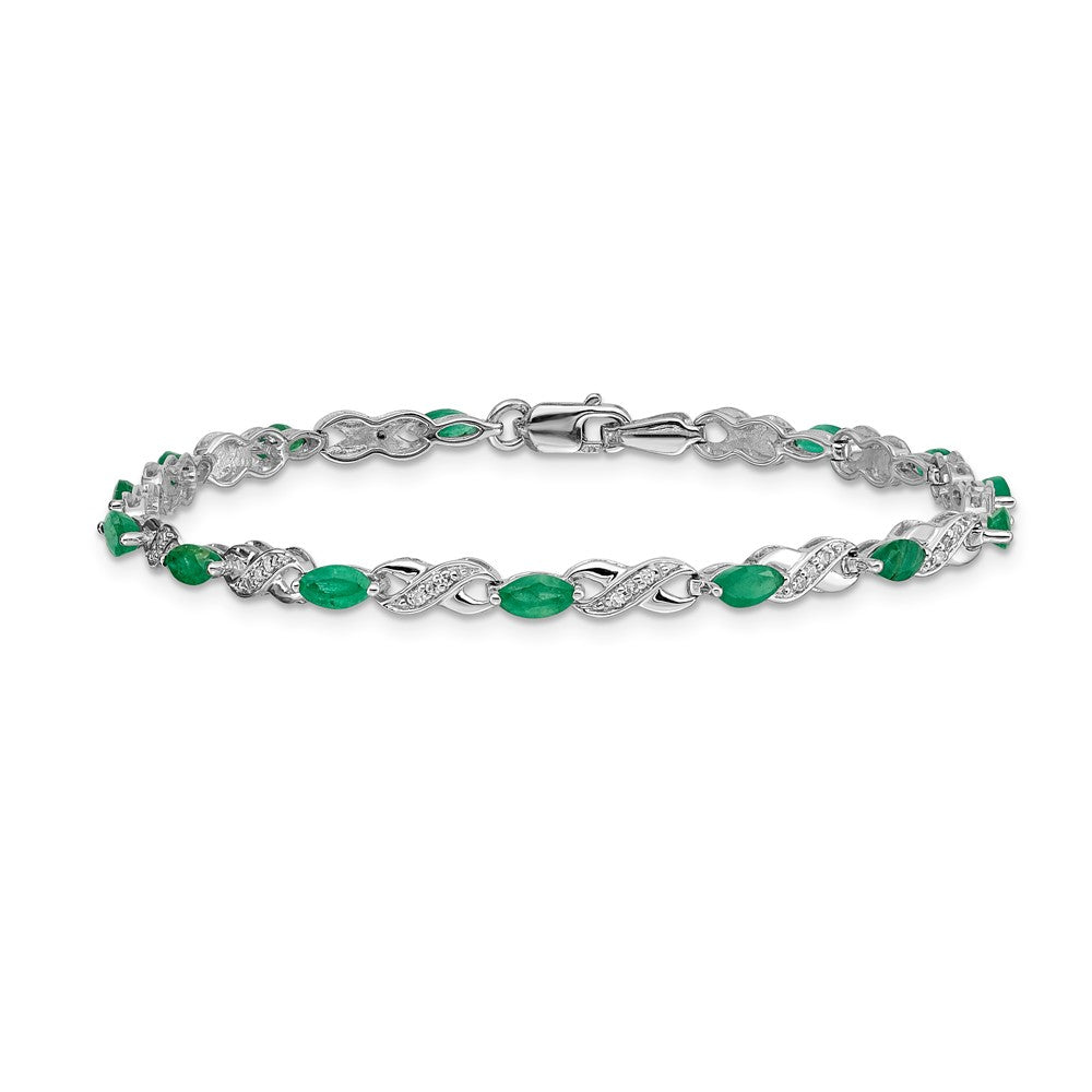 10k White Gold 1/6 carat Diamond and Oval Emerald Infinity Link 7.25 inch Bracelet