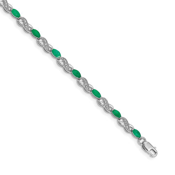 10k White Gold 1/6 carat Diamond and Oval Emerald Infinity Link 7.25 inch Bracelet