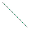 10k White Gold 1/20 carat Diamond and Oval Emerald Rectangle Link 7.25 inch Bracelet
