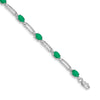 10k White Gold 1/20 carat Diamond and Oval Emerald Rectangle Link 7.25 inch Bracelet