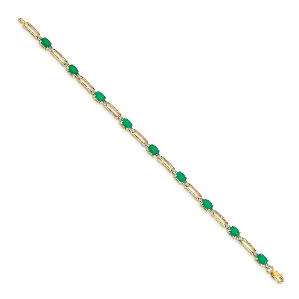 10k 1/20 carat Diamond and Oval Emerald Rectangle Link 7.25 inch Bracelet
