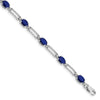 10k White Gold 1/20 carat Diamond and Oval Sapphire Rectangle Link 7.25 inch Bracelet