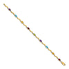 10k Diamond and Oval Rainbow Gemstone Wavy Link 7 inch Bracelet
