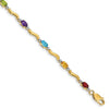10k Diamond and Oval Rainbow Gemstone Wavy Link 7 inch Bracelet