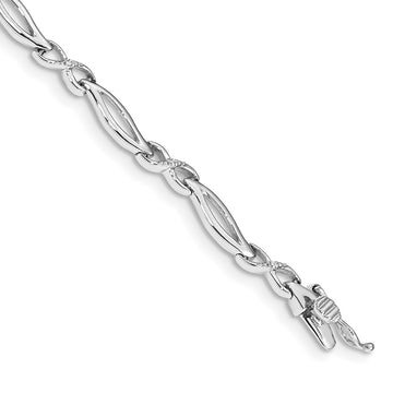 14k White Gold Complete 0.03 carat Diamond Infinity and Oval Link 7 inch Bracelet