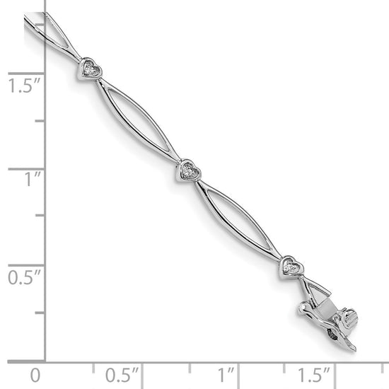 14k White Gold Complete 0.03 carat Diamond Heart and Oval Link 7.25 inch Bracelet