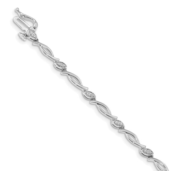 14k White Gold Complete 1/8 carat Diamond Fancy Link 7.5 inch Bracelet