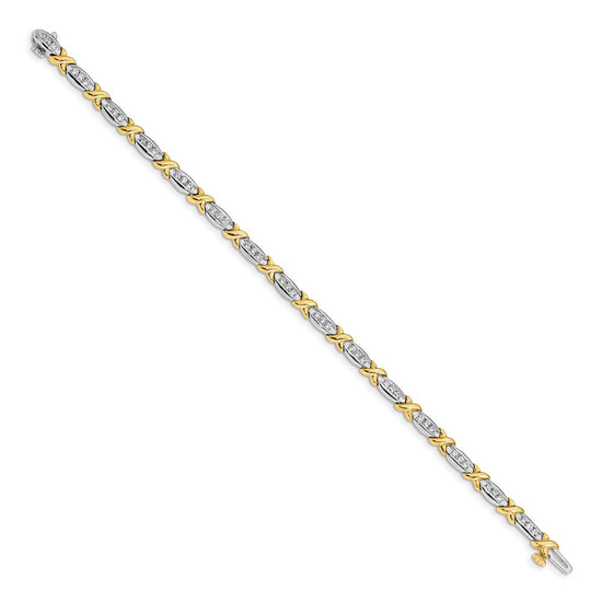 14k Two-tone Polished Complete 1 carat Diamond X-design 6.5in Bracelet