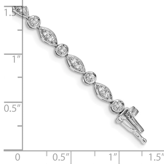 14k White Gold Complete 3/4 carat Diamond Round and Oval Link 7 inch Bracelet