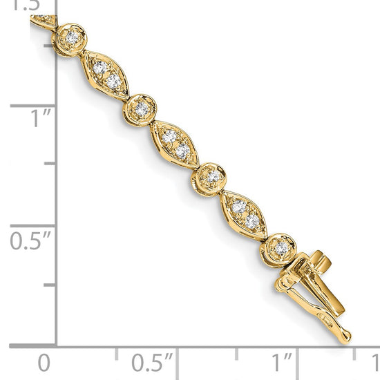 14k Complete 3/4 carat Diamond Round and Oval Link 7 inch Bracelet