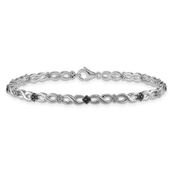 14k White Gold Complete 1/2 carat White and Black Diamond Flower Infinity 7 inch Bracelet