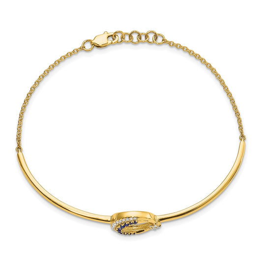 14k Moon and Star Complete 1/8 carat Diamond and Sapphire Half-Bangle 7 inch Bracelet with 0.5 inch Extender