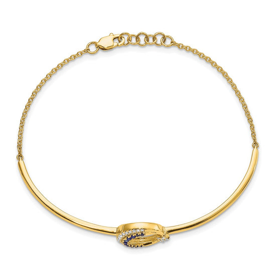 14k Moon and Star Complete 1/8 carat Diamond and Sapphire Half-Bangle 7 inch Bracelet with 0.5 inch Extender