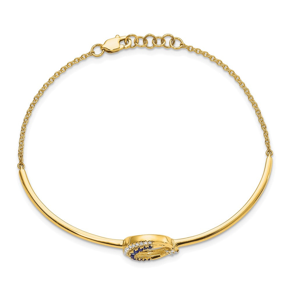 14k Moon and Star Complete 1/8 carat Diamond and Sapphire Half-Bangle 7 inch Bracelet with 0.5 inch Extender