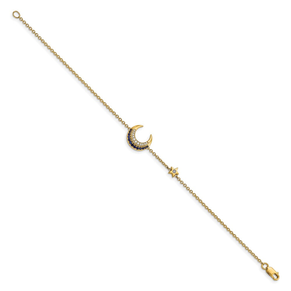 14k Complete Diamond and Sapphire Moon and Star 7in Bracelet