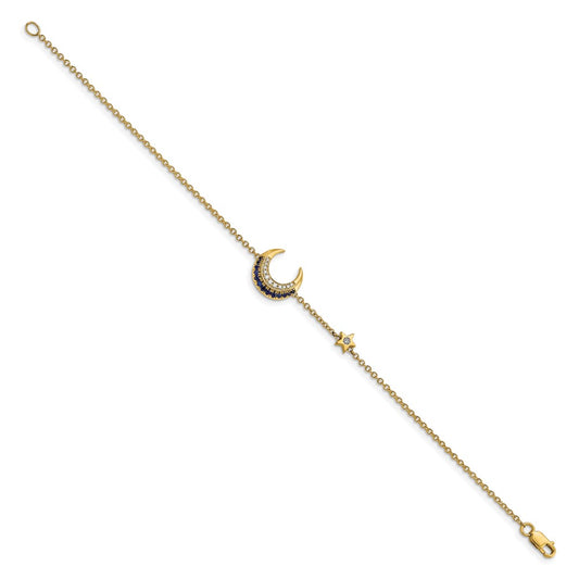 14k Complete Diamond and Sapphire Moon and Star 7in Bracelet
