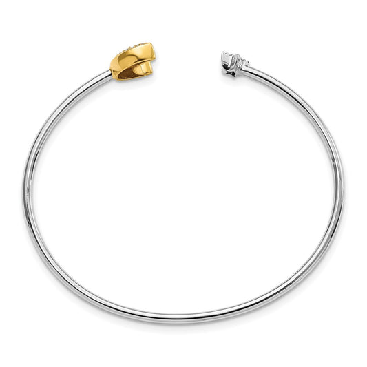 14k Two-tone Complete 1/6 carat Diamond Moon and Star Cuff Bangle Bracelet