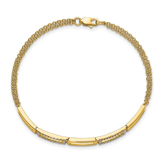 14k Polished Rectangle Link Complete 1/4 carat Diamond Double Strand 7 inch Bracelet