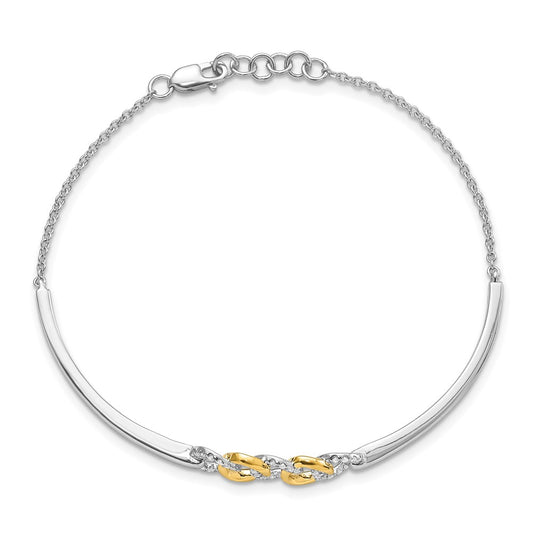 14k Two-tone Polished Complete 1/5 carat Diamond Circles Half-Bangle 7 inch Bracelet with 0.5 inch Extender