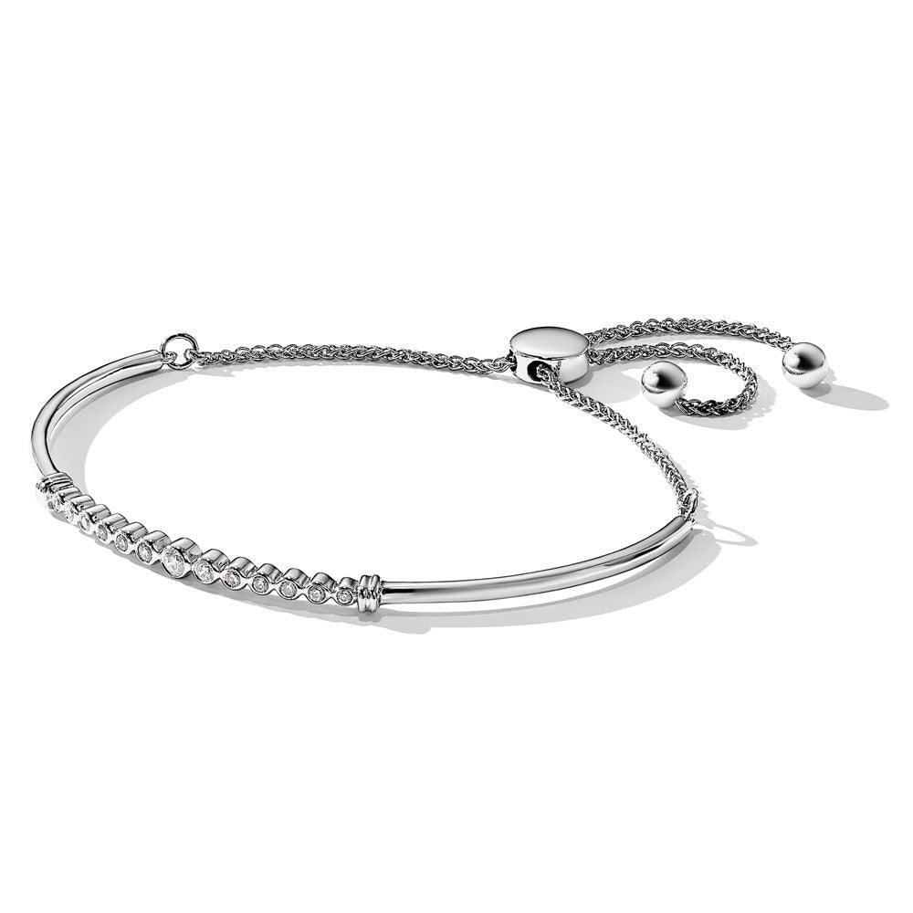 14k White Gold 1/5 carat Lab Grown Diamond VS/SI+ G+ Complete Adjustable Bolo Bracelet