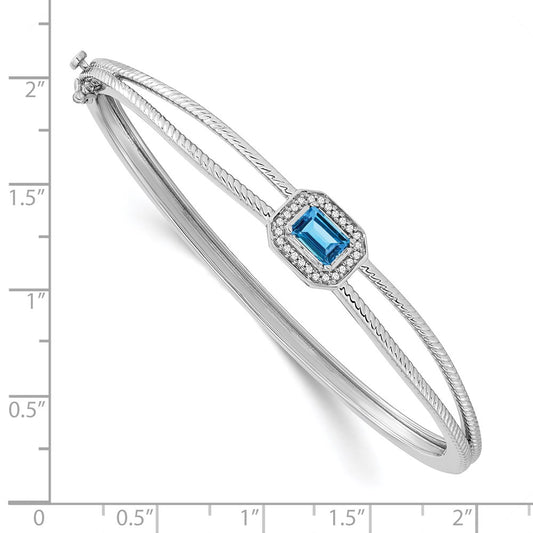 Gold Emerald Cut Gemstone & Diamond Halo Bangles