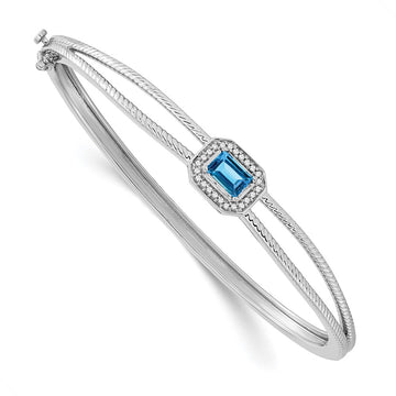 Gold Emerald Cut Gemstone & Diamond Halo Bangles