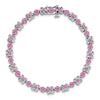 14k White Gold Complete Lab Created Pink Sapphire Flowers 7 inch Bracelet