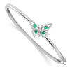 14k White Gold Complete Emerald and 1/6 carat Diamond Butterfly Hinged Bangle Bracelet