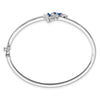 14k White Gold Complete Sapphire and 1/6 carat Diamond Butterfly Hinged Bangle Bracelet