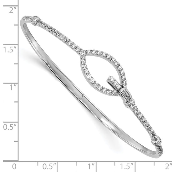 14k White Gold Polished Complete 7/8 carat Diamond Oval Buckle Clasp Hinged Bangle Bracelet