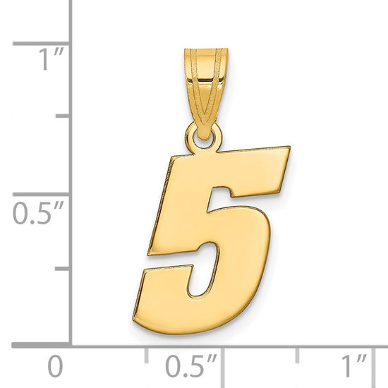 14k Polished Block Number 5 Pendant