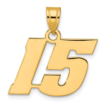 14k Polished Block Number 15 Pendant