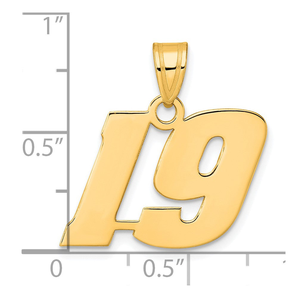 14k Polished Block Number 19 Pendant