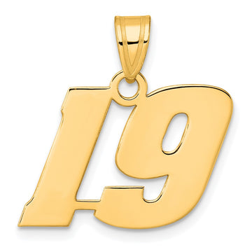 14k Polished Block Number 19 Pendant
