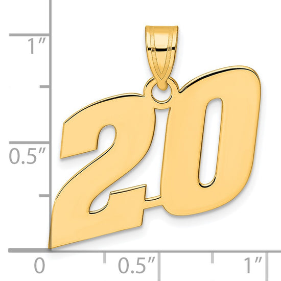 14k Polished Block Number 20 Pendant