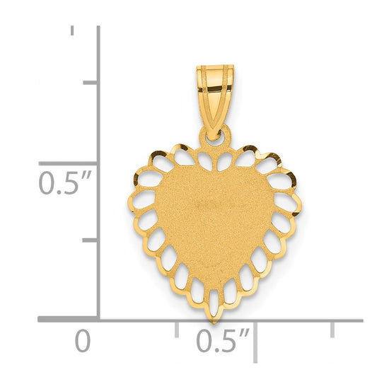14K Polished and Satin Scalloped Border Engravable Heart Pendant