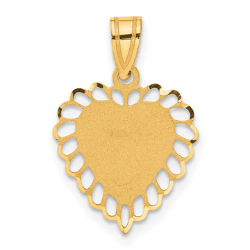 14K Polished and Satin Scalloped Border Engravable Heart Pendant