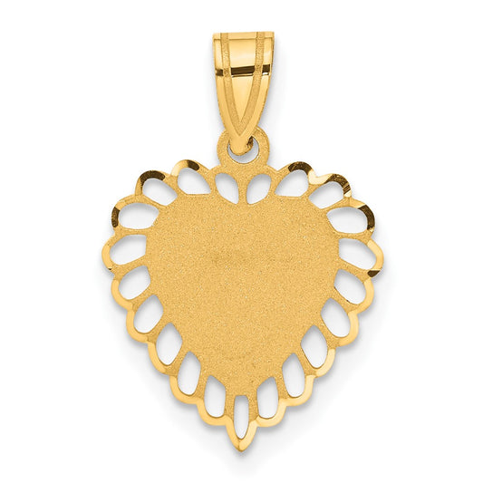 14K Polished and Satin Scalloped Border Engravable Heart Pendant