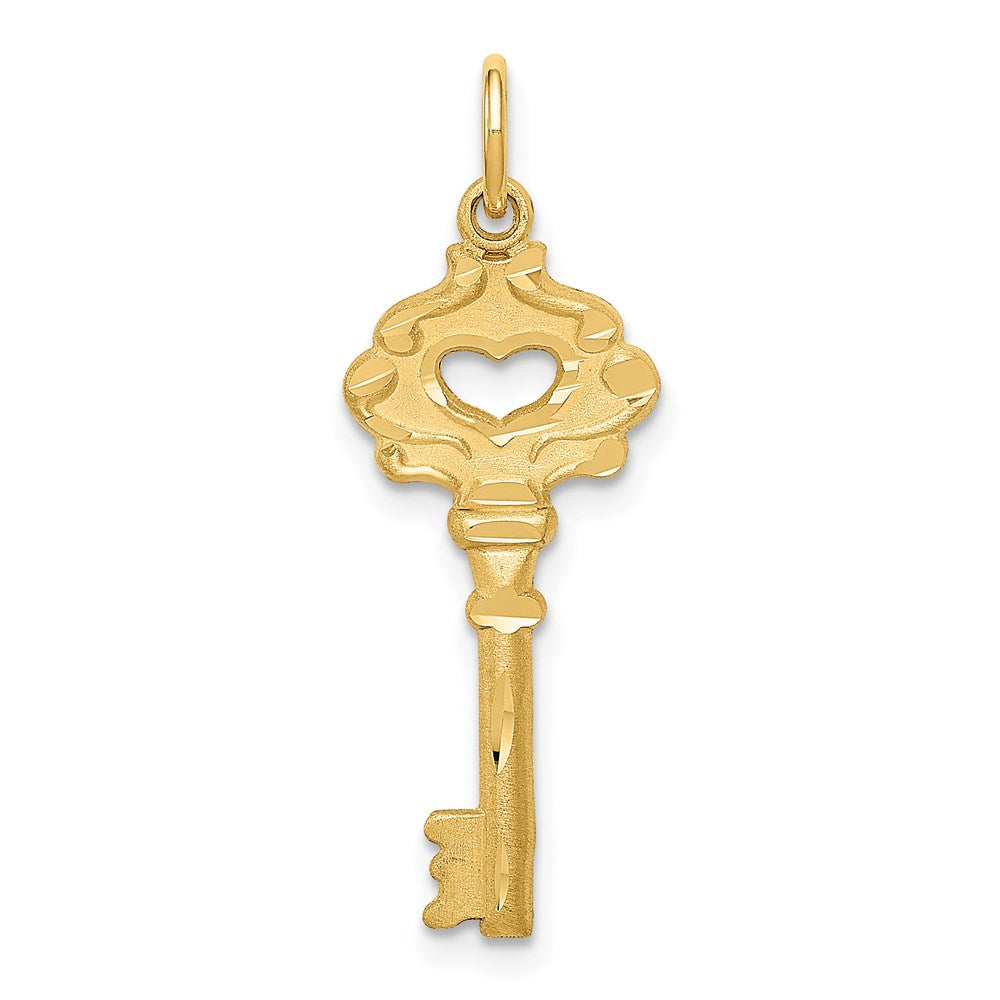 14K Polished Fancy Edge Heart Key Charm