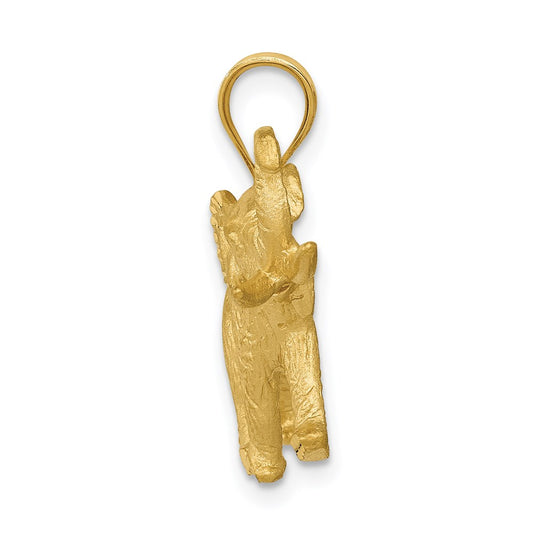 14k Satin Diamond-cut Elephant Pendant